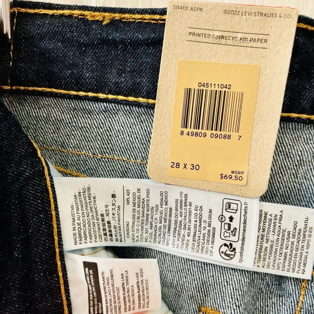 Levi's 511 Slim Fit Men's 28x30 Dark Hollow Blue Denim Jeans Stretch fits 29x30‎